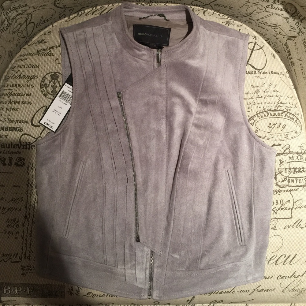 BCBGMaxAzria Lavender Suede Asymmetrical Zip Vest